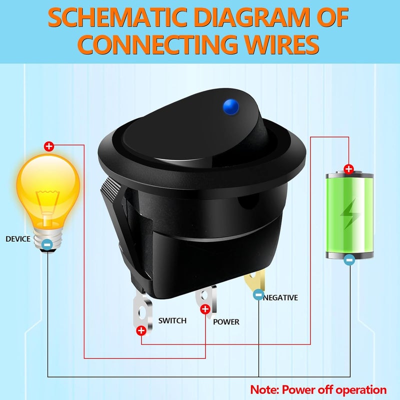 SDAQGE 12 Volt Round Rocker Switch,6Pcs LED Round Toggle Switch with Link Line 3Pin Snap-in Design Wires Pre-Wired DC 20A 12V for Car Truck Marine Boat Rv Vehicle 6PCS - Image 5